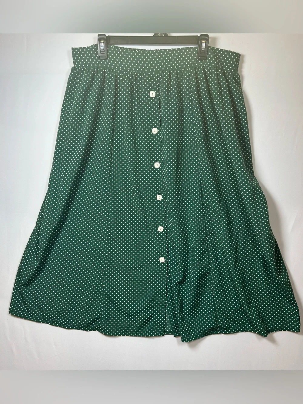 Vintage Collections Internationale Green Polka Dot Midi Skirt Button Front 18